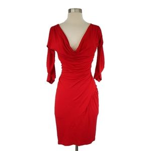Donna Karan Black Label Red Draped Ruched Dress M